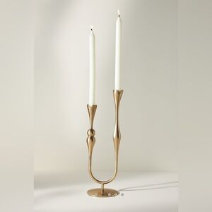 Anthropologie Gold Candle Holder with White Candles